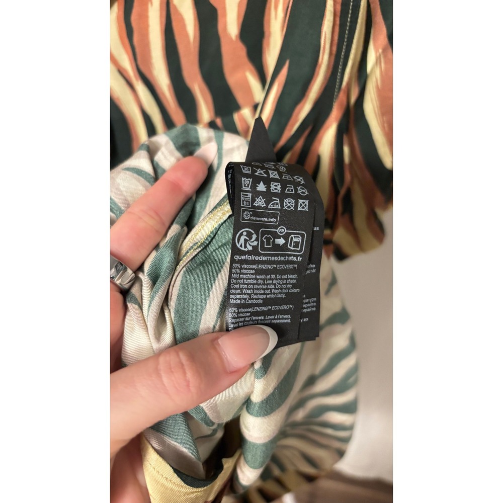 $199 NWT AllSaints Fired Camp Shirt Mens XS Brown Tiger Animal Print - Picture 10 of 11